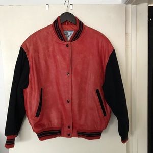 Leather baseball bomber jacket